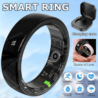 Smart Ring Couple Space Interaction Health and Sleep Monitor Multi Sport Mode Gesture Control 5ATM Waterproof with Charging Case