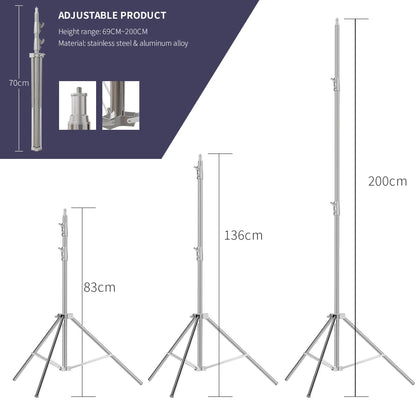 Stainless Steel Tripod 2.8m Heavy Duty Light Stand With 1/4, 3/8 Conversion Head for Studio Softbox Photographic Equipment