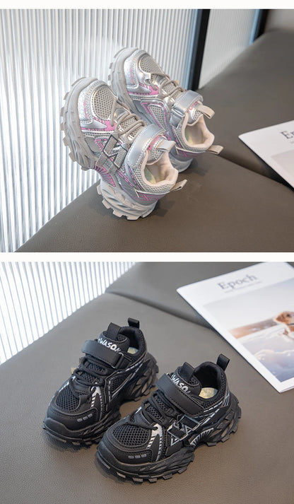 Girls Sports Shoes – Breathable Kids Mesh Sneakers With Rubber Outsole & Hook And Loop Closure