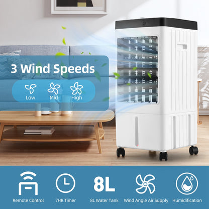 Evaporative Air Cooler 100° Oscillation Swamp Cooler with Remote Control / 2 Ice Boxes / 2.11 Gal Water Tank 1-7H Timer 3 Wind