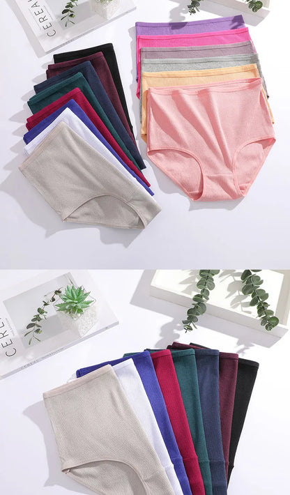 FINETOO 4 Pieces High Waist Women's Unicolor Seamless Panties Oversized Women's Underwears Solid Color S-XXL Cotton Pantys