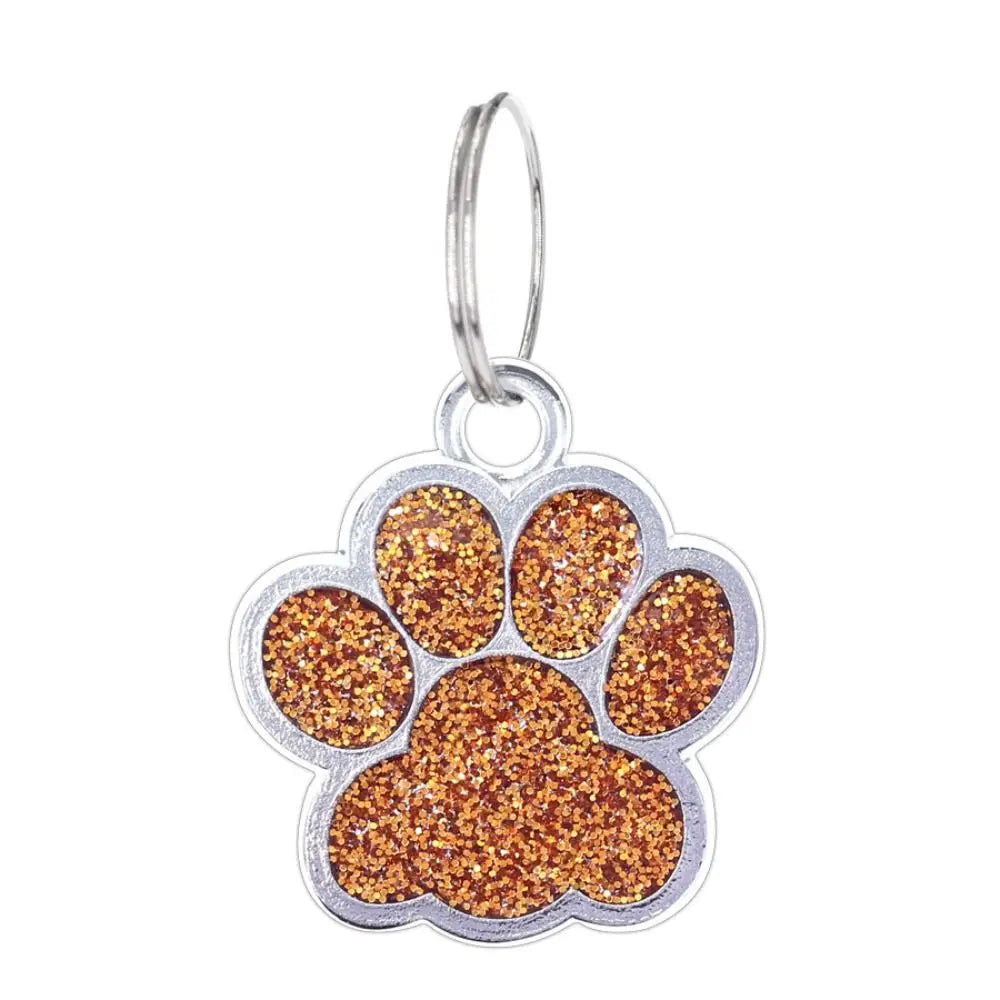 Cat Dog Paw Print Dog Cat Tags Anti-Lost Pet Glitter Pendant with Hook Exquisite Pet Collar Tag Pendant Kitten
