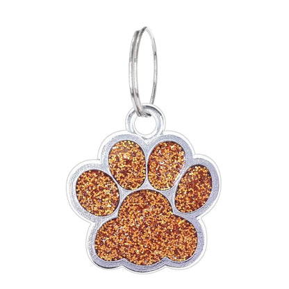 Cat Dog Paw Print Dog Cat Tags Anti-Lost Pet Glitter Pendant with Hook Exquisite Pet Collar Tag Pendant Kitten