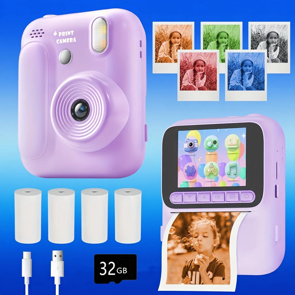 Kids Instant Camera - 32GB Digital Color Printing Camera With 1080P Video & Thermal Print