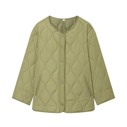 Quilted Jacket Women - Warm Winter Padded Coat With Covered Button Closure