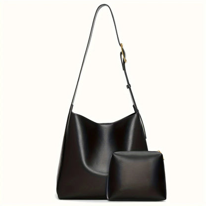 Women's Tote Bag - Minimalist Faux Leather Shoulder Handbag with Zipper Closure
