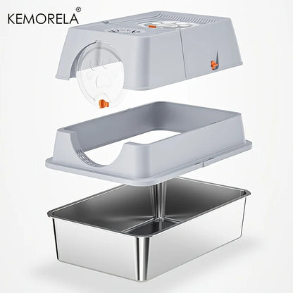 Stainless Steel Cat Litter Box with Lid - Odor-Proof High-Sided Easy Clean - ZOOMNSTORE