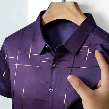 2026 High-Quality Men's Casual Fashion Shirt Short Sleeve Button-Down with Geometric Pattern
