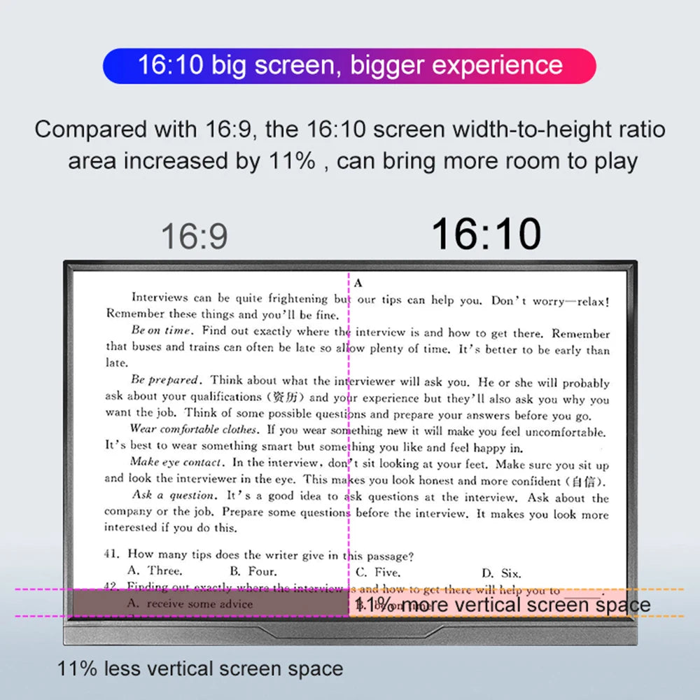 16inch Portable Monitor - USB C Portable Display | IPS Panel Slim Travel Monitor
