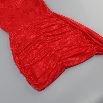 Sexy Bodycon Mini Dress - Red White Draped Women's Party Dress With Full Sleeve