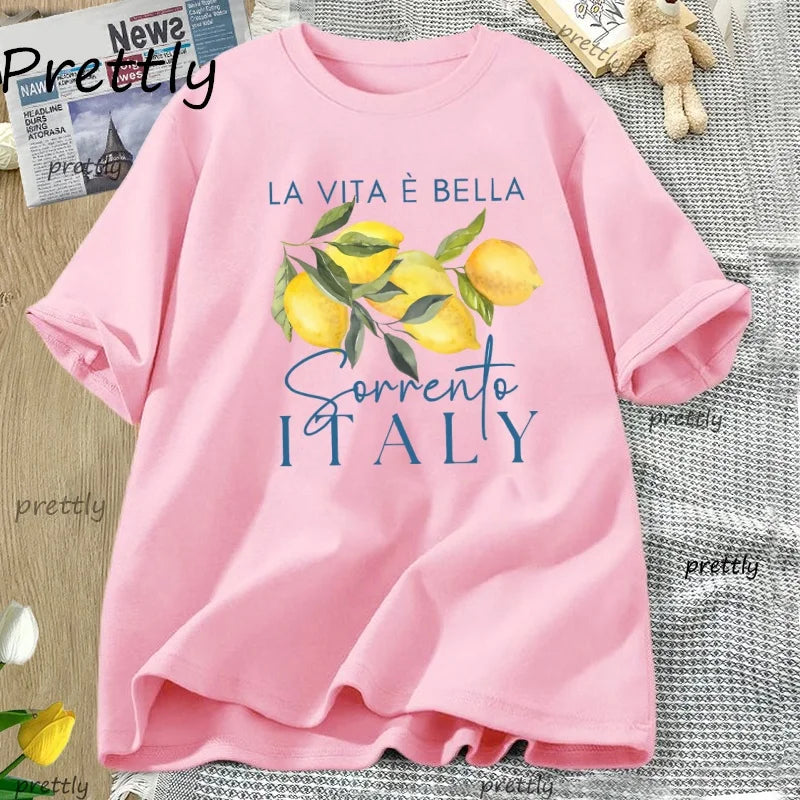 Italy Lemon Fruit T Shirt Womens Tee Summer Cotton Short Sleeve Loose T-shirt Casual Unisex Comfortable Y2k Clothes Tees