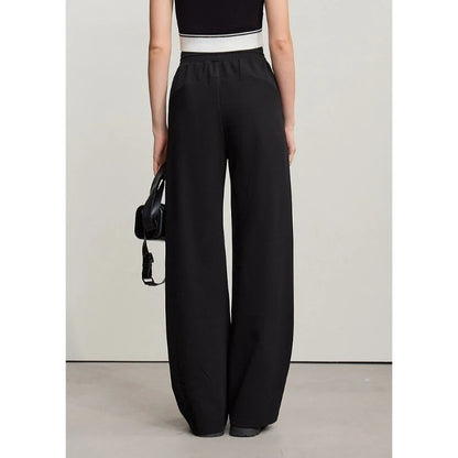 Amii Cotton Pants For Woman 2026 Autumn New Adjustable Rubber Band Waist Casual Pants Long Wide Leg Knit Women Trousers 12641040