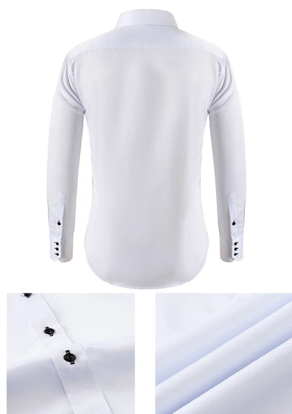 Solid color shirt men's crystal button long sleeved pointed collar light luxury men's business casual men's wear