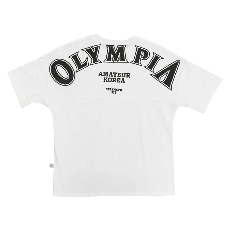 OLYMPIA Cotton Gym Shirt Sport T Shirt Men Short Sleeve Running Shirt Men Workout Training Tees Fitness Loose large size M-XXXL