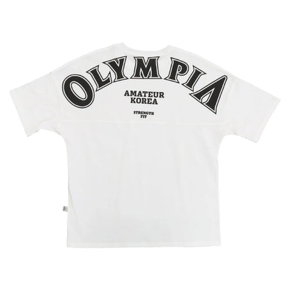 OLYMPIA Cotton Gym Shirt Sport T Shirt Men Short Sleeve Running Shirt Men Workout Training Tees Fitness Loose large size M-XXXL