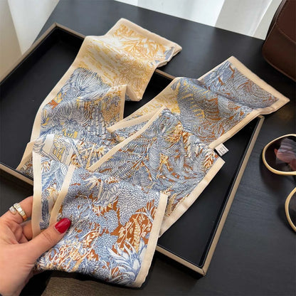 Floral Silk Scarf - Long Ribbon Neck Tie  Headband for Women