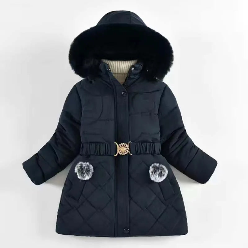 Girls Winter Jacket - Warm Hooded Cotton Polyester Coat | Windproof Kids Outerwear