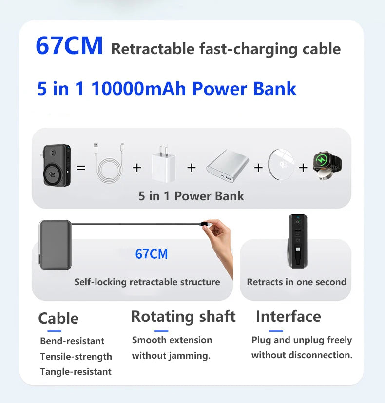 Solid-state Battery Qi2.2 25W Magnetic Wireless Power Bank PD65W Fast Charger for iPhone 17 iWatch Laptop Powerbank with AC Plug