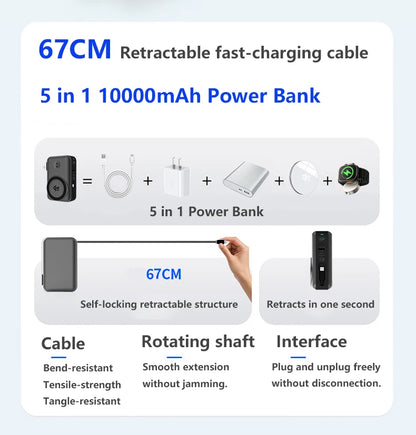 Solid-state Battery Qi2.2 25W Magnetic Wireless Power Bank PD65W Fast Charger for iPhone 17 iWatch Laptop Powerbank with AC Plug