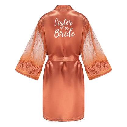 Caramel Wedding Bride Bridesmaid Robes Dressing Gown Sexy Women Bathrobe Night Shirts Short Women Kimono Mesh Sleeve