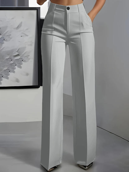 Women High Waisted Wide Leg Office Trousers, Solid Black Pleated Elegant Crease Dress Pants, Professional Full Length Trousers