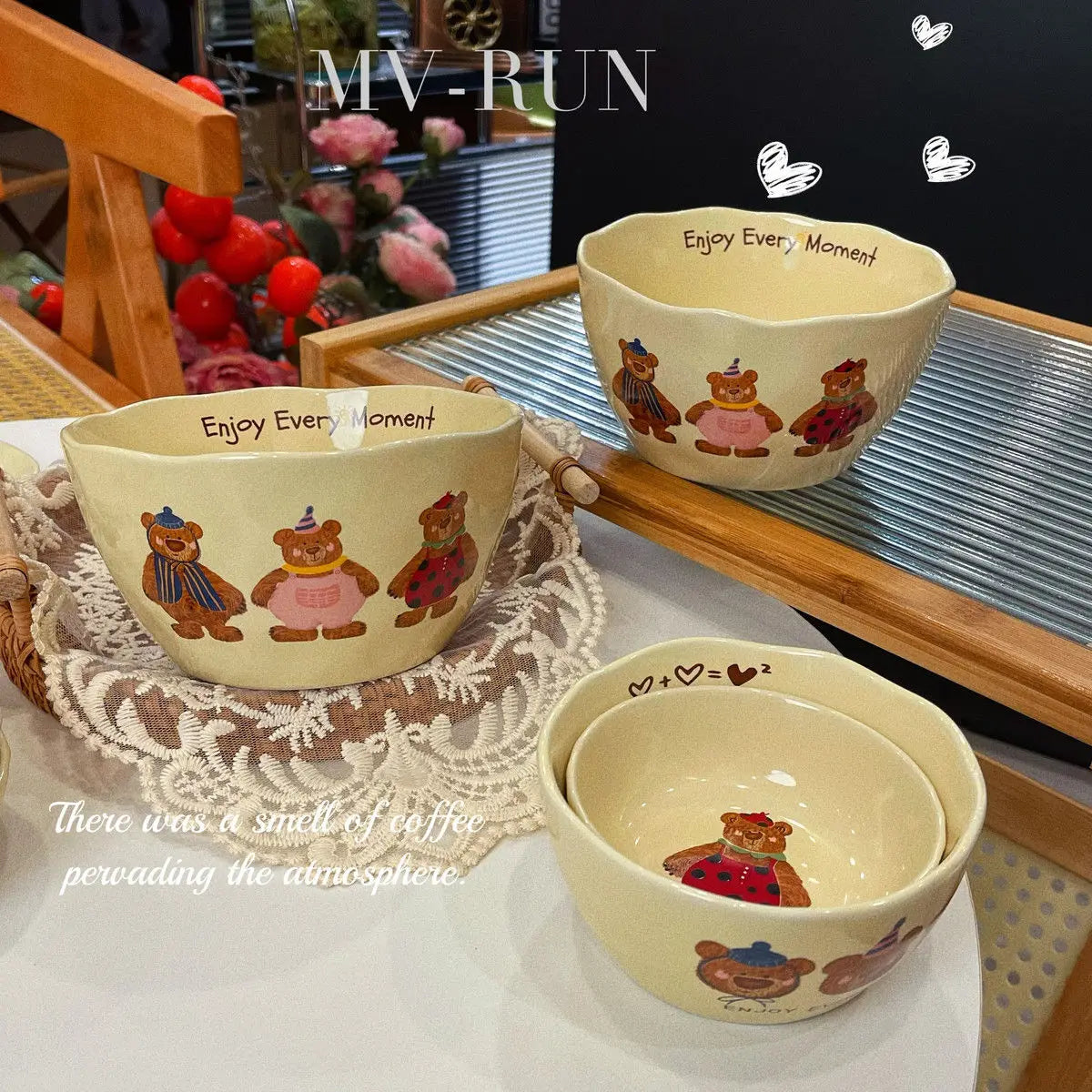 Korean Three Little Bear Cartoon Bowls - Cute Ceramic Tableware Set