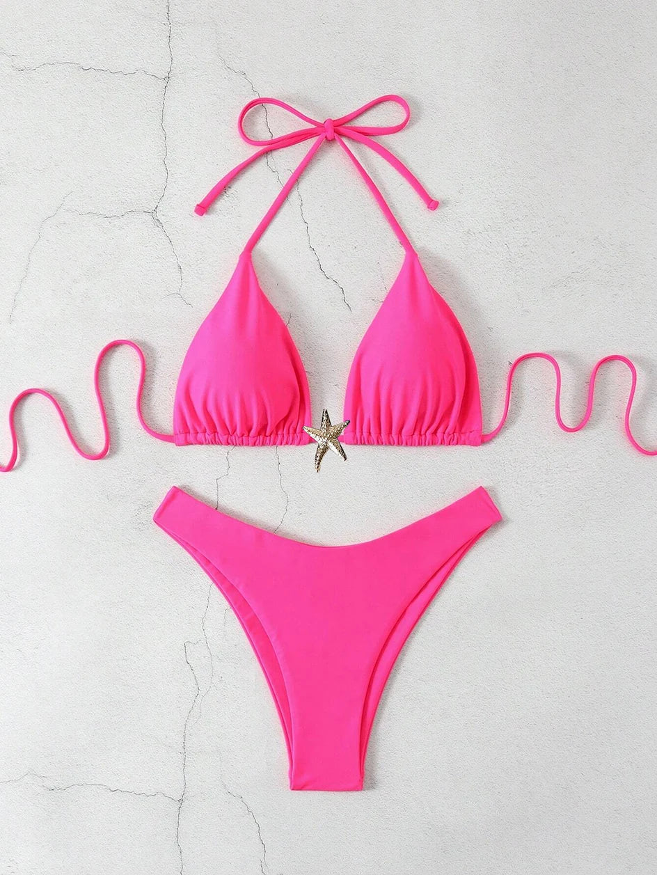 Sexy Bikini Set - Women's Swimwear Two Piece Halter Neck Micro Bikini Swimsuit