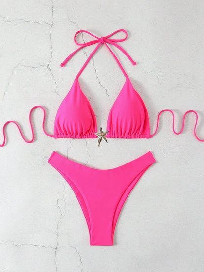 Sexy Bikini Set - Women's Swimwear Two Piece Halter Neck Micro Bikini Swimsuit