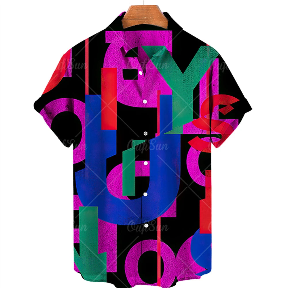 2022 3d Graffiti Oil Painting Printed Shirt Men Fashion Streetwear Hawaiian Beach Casual Lapel Plus Size 2022