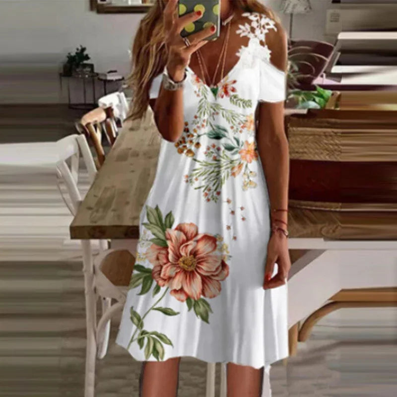 Women's White Lace Dress – V-Neck Suspender Short Summer Dress