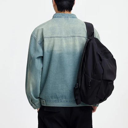 Men's Casual Non-Stretch Denim Jacket High Street Style Zipper Loose Workwear Jacket Plus Size Trendy Streetwear Top