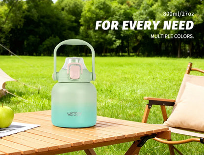 WATERSY 800ml Stainless Steel Water Bottle Double Wall Vacuum Insulated Thermal Cup with Straw & Handle, for Travel Gym Office
