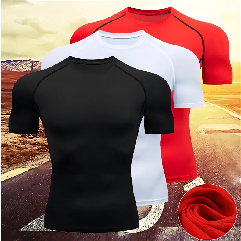 Compression Running Shirt - Men's Tight Short Sleeve Tee | Quick Drying Gym Sportswear