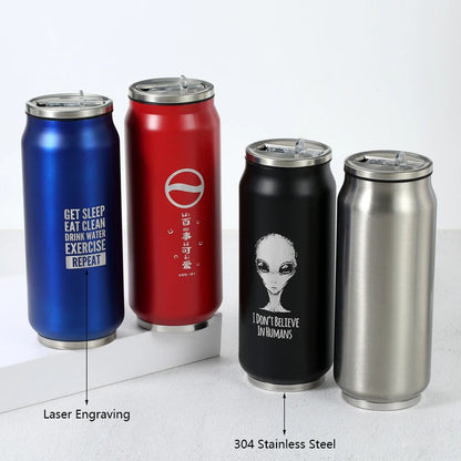 500ML 304 Stainless Steel Cola Can Thermos Custom LOGO Vacuum Cup Flask Portable Double Layers Straw Cup Water Bottle Mug