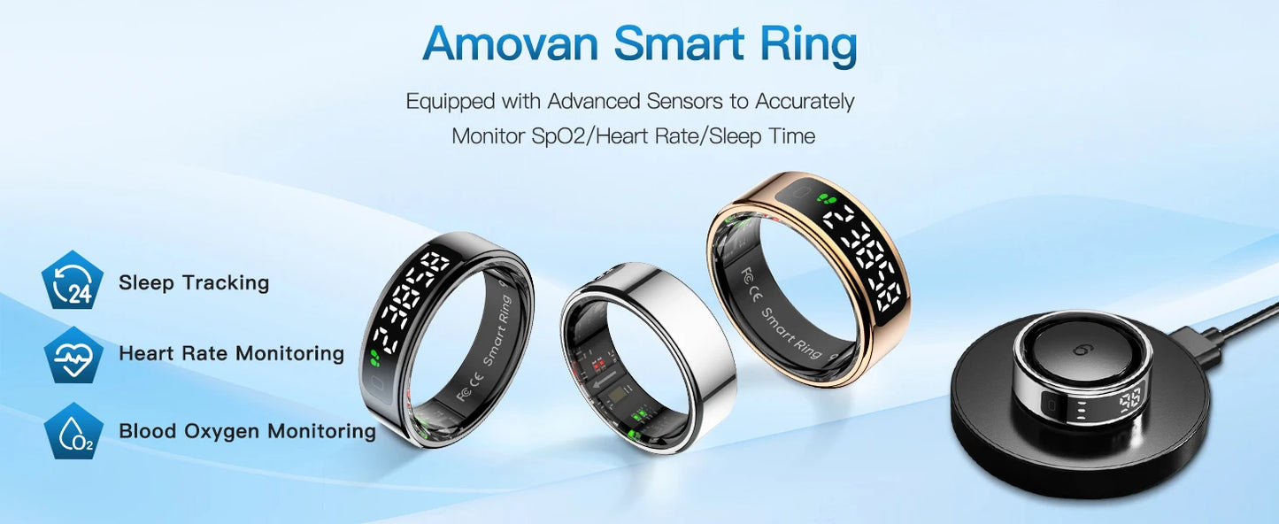 Tasbih Fitness Heart Rate Zikr Counter Display Screen Blood Oxygen Sleep Monitor  Temperature Gesture Control Touch Smart Ring