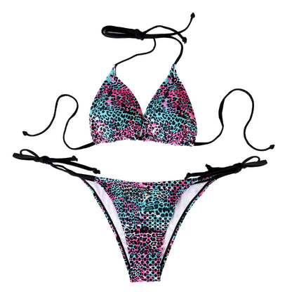 Women's Split Bikini Two-Piece Set - Colorful Polka Dot Lace-Up Summer Swimsuit
