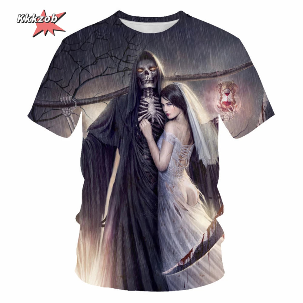 Gothic Skull T-Shirt - 3D Printed Casual Short Sleeve Top - ZOOMNSTORE