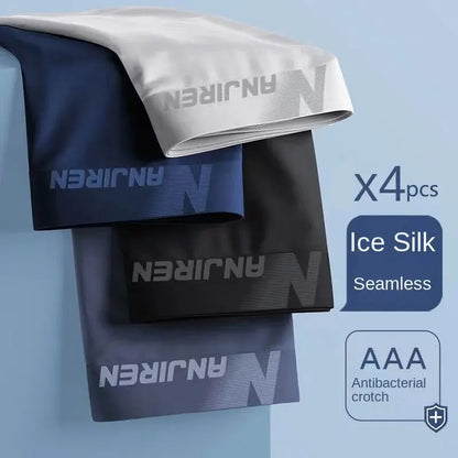 Mens Ice Silk Boxer Shorts - Breathable Cool Underwear Sexy Thin Lingerie Sizes L-6XL 4pcs Set