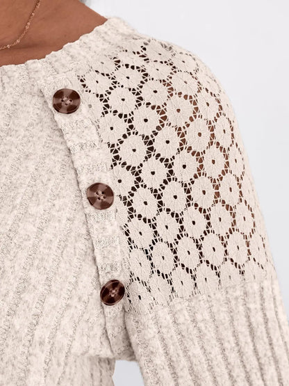2025 New Autumn Women's Blouses Elegant Fashion Lace Hollow Out Patchwork Button Shirts Loose Casual Long Sleeve Pullover Tops
