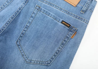 2026 Summer Brand Clothing Men's Straight Loose Lightweight Jeans Classic Badge Business Casual Thin Cotton Stretch Pants