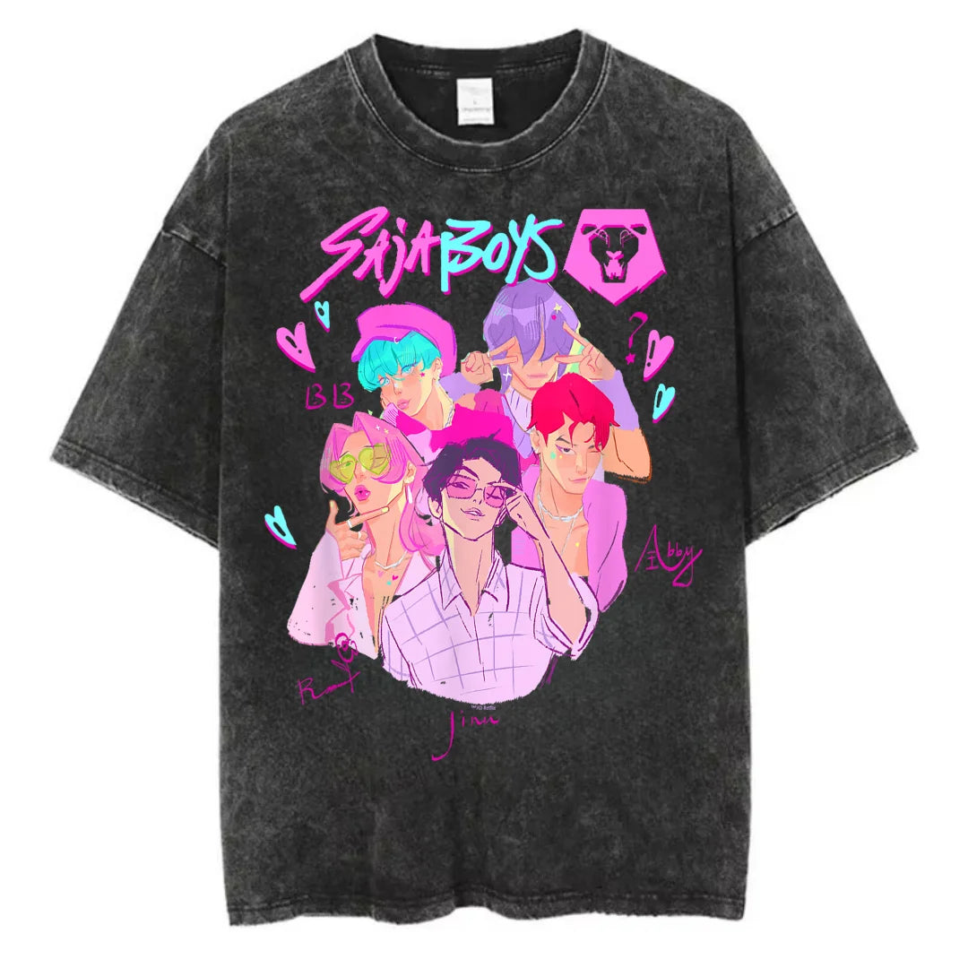 Kpop Anime T Shirt - Oversized Vintage Cotton Knit Tee | Breathable Casual Top