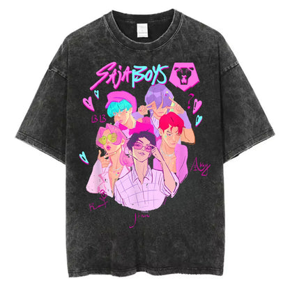 Kpop Anime T Shirt - Oversized Vintage Cotton Knit Tee | Breathable Casual Top