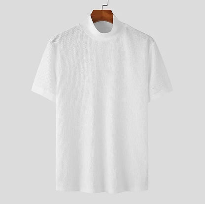 Men's High Neck T-Shirt – Casual Summer Knitted Base Tee | Breathable Polyester Top