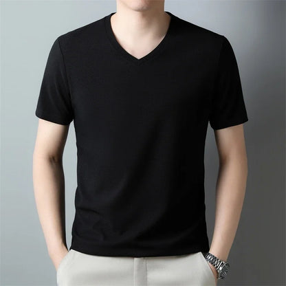Men's V Neck T-Shirt – Lightweight Summer Shirt With Breathable Waffle Texture