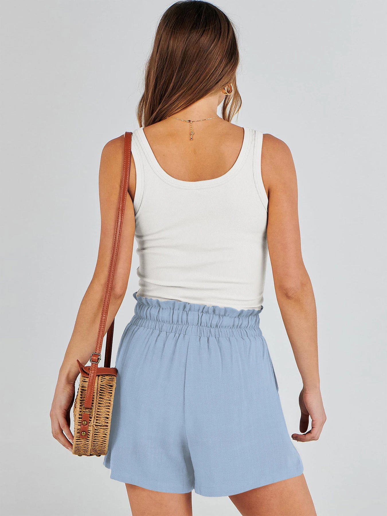 Women's Shorts Breathable Drawstring Elastic Waist Lightweight Solid Color Casual Business Style Fashion Linen Shorts