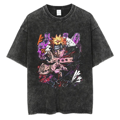 Japanese Anime Naruto Vintage Tshirt Harajuku Streetwear Men Washed T-Shirt Cotton Tops Fashion Summer Short Sleeve Tees Shirts