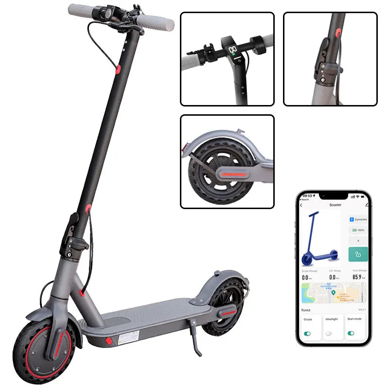 LADPED Electric Scooter 350W 19mph Max Speed Smart APP Control Scooter Shock-absorbing Anti-skid ‎8.5 inches Folding Waterproof E-Scooter