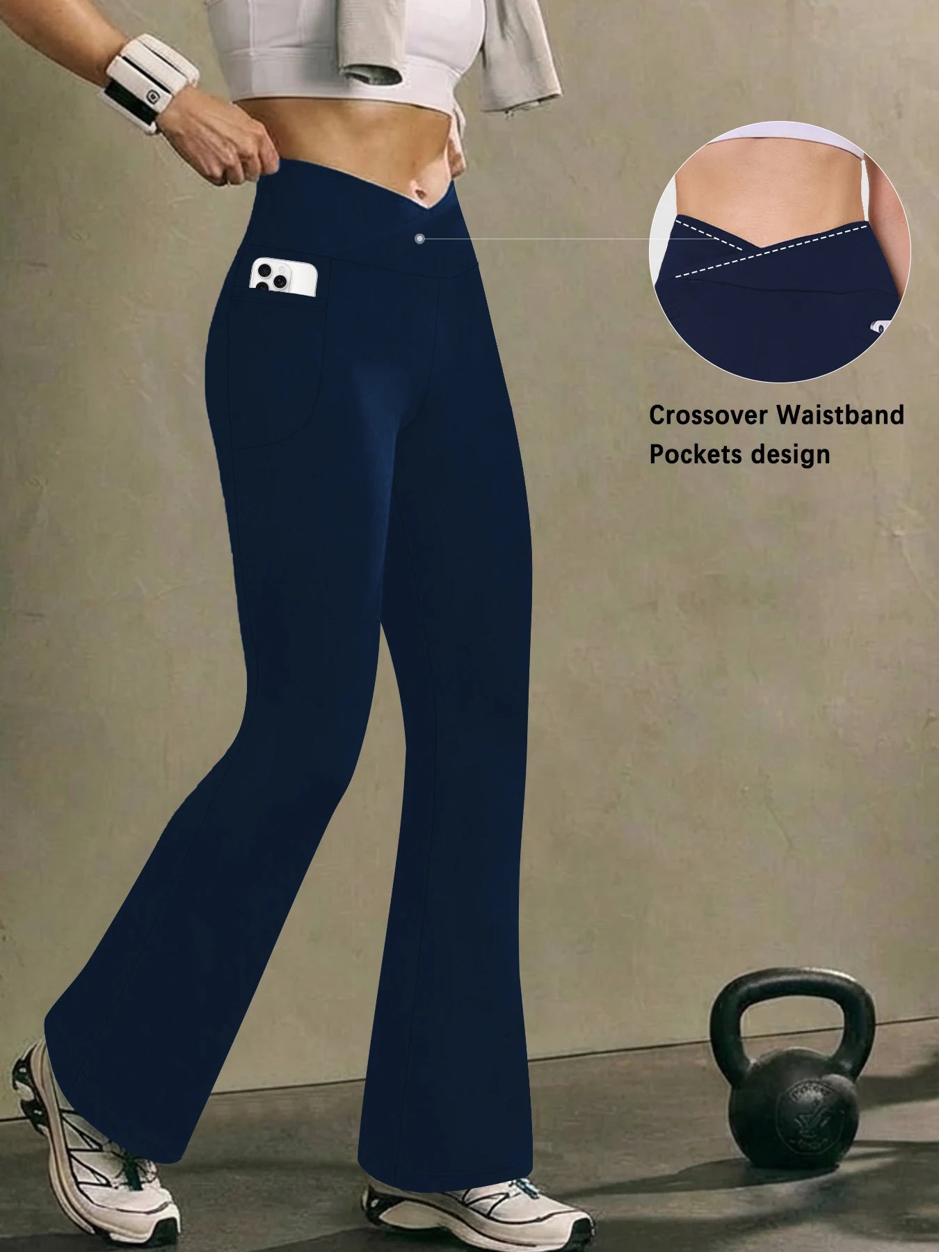 Womens Super Soft Crossover High Waisted Flare Leggings with Pockets Tummy Control Yoga Pants
