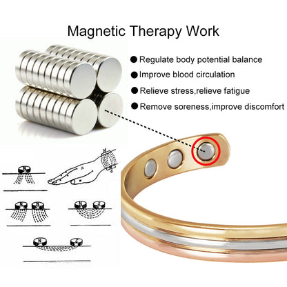 Vinterly Pure Copper Bracelets Magnetic Therapy Arthritis Lines Adjustable High Magnet Open Cuff 8mm Bangles Resizable Jewelry