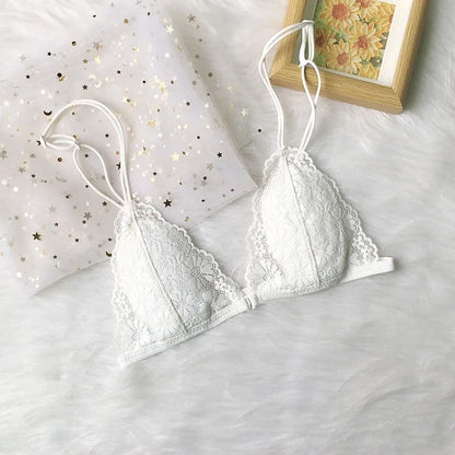 French Underwear Women's Front Buckle Triangle Cup Thin Strap Beautiful Back Thin Style Lace Summer Sexy Pure Bra for Women